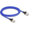 Delock RJ45 hálózati kábel fonott borítással Cat.6A U/FTP Slim, 2 m, kék