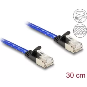   Delock RJ45 lapos hálózati kábel fonott borítással Cat.6A U/FTP 0,3 m, kék