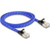 Delock RJ45 lapos hálózati kábel fonott borítással Cat.6A U/FTP 1 m, kék