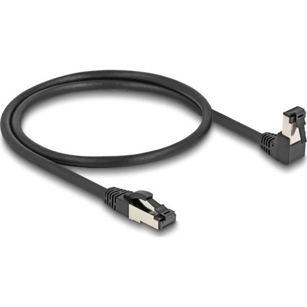 Delock RJ45 hálózati kábel Cat.8.1 S/FTP 90  fokban lefelé hajló / egyenes 0,5 m fekete