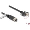 Delock M12 kábel A-kódú 8 tűs anya - RJ45 apa csavarokkal Cat.5e FTP 1 m hosszú fekete