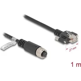   Delock M12 kábel A-kódú 8 tűs anya - RJ45 apa csavarokkal Cat.5e FTP 1 m hosszú fekete