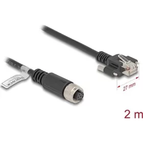   Delock M12 kábel A-kódú 8 tűs anya - RJ45 apa csavarokkal Cat.5e FTP 2 m hosszú fekete