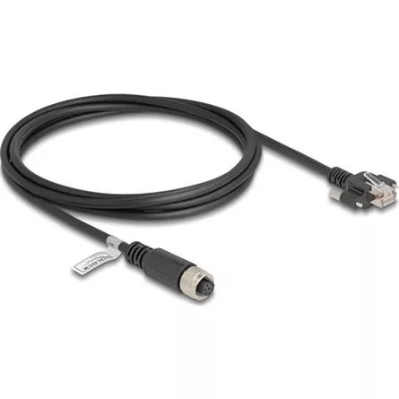 Delock M12 kábel A-kódú 8 tűs anya - RJ45 apa csavarokkal Cat.5e FTP 2 m hosszú fekete