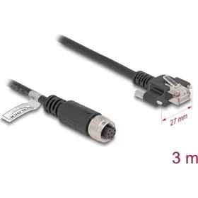   Delock M12 kábel A-kódú 8 tűs anya - RJ45 apa csavarokkal Cat.5e FTP 3 m hosszú fekete