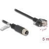 Delock M12 kábel A-kódú 8 tűs anya - RJ45 apa csavarokkal Cat.5e FTP 5 m hosszú fekete