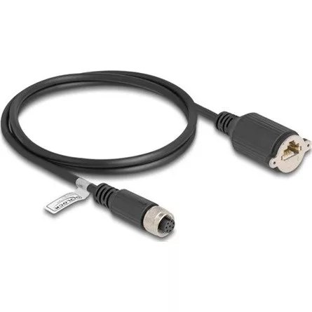 Delock M12 kábel A-kódú 8 tűs anya - RJ45 anya Cat.5e FTP installálásához 1 m, fekete