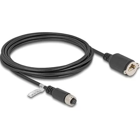 Delock M12 kábel A-kódú 8 tűs anya - RJ45 anya Cat.5e FTP installálásához 3 m, fekete