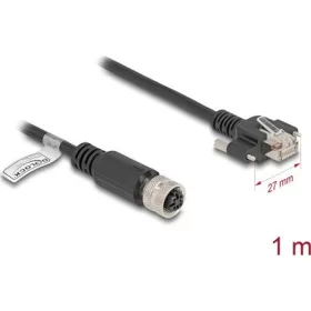   Delock M12 kábel D-kódú 4 tűs anya - RJ45 apa csavarokkal Cat.5e FTP 1 m hosszú fekete
