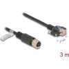 Delock M12 kábel D-kódú 4 tűs anya - RJ45 apa csavarokkal Cat.5e FTP 3 m hosszú fekete
