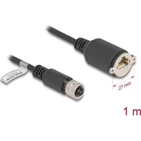   Delock M12 kábel D-kódú 4 tűs anya - RJ45 anya Cat.5e FTP installálásához 1 m, fekete