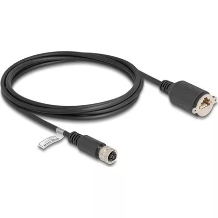 Delock M12 kábel D-kódú 4 tűs anya - RJ45 anya Cat.5e FTP installálásához 2 m, fekete