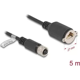   Delock M12 kábel D-kódú 4 tűs anya - RJ45 anya Cat.5e FTP installálásához 5 m, fekete