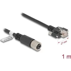   Delock M12 kábel X-kódú 8 tűs anya - RJ45 apa csavarokkal Cat.6A S/FTP 1 m hosszú fekete