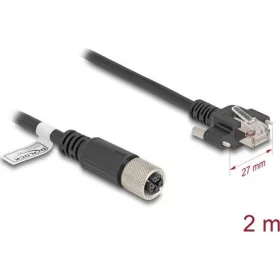   Delock M12 kábel X-kódú 8 tűs anya - RJ45 apa csavarokkal Cat.6A S/FTP 2 m hosszú fekete