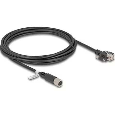 Delock M12 kábel X-kódú 8 tűs anya - RJ45 apa csavarokkal Cat.6A S/FTP 3 m hosszú fekete