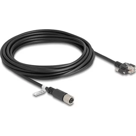 Delock M12 kábel X-kódú 8 tűs anya - RJ45 apa csavarokkal Cat.6A S/FTP 5 m hosszú fekete