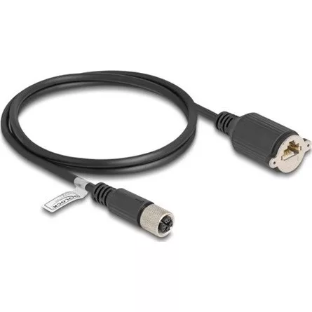 Delock M12 kábel X-kódú 8 tűs anya - RJ45 anya Cat.6A S/FTP installálásához 1 m, fekete