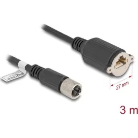   Delock M12 kábel X-kódú 8 tűs anya - RJ45 anya Cat.6A S/FTP installálásához 3 m, fekete