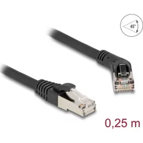   Delock RJ45 hálózati kábel Cat.6A S/FTP 45 -ben jobbra hajlított apa   egyenes apa 0,25 m fekete