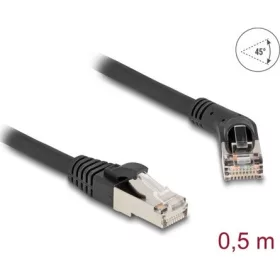   Delock RJ45 hálózati kábel Cat.6A S/FTP 45 -ben jobbra hajlított apa   egyenes apa 0,5 m fekete