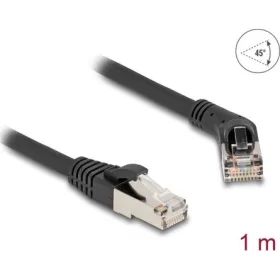   Delock RJ45 hálózati kábel Cat.6A S/FTP 45 -ben jobbra hajlított apa   egyenes apa 1 m fekete