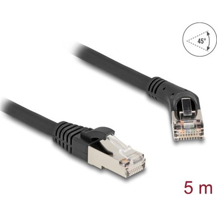 Delock RJ45 hálózati kábel Cat.6A S/FTP 45 -ben jobbra hajlított apa   egyenes apa 5 m fekete