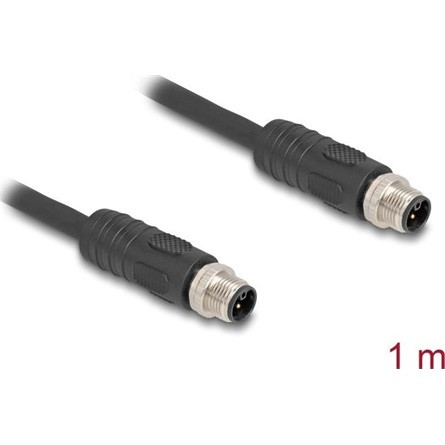 Delock M12 kábel L-kódolt 4 tűs apa - apa PUR húzóláncokhoz alkalmas 1 m fekete