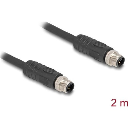 Delock M12 kábel L-kódolt 4 tűs apa - apa PUR húzóláncokhoz alkalmas 2 m fekete