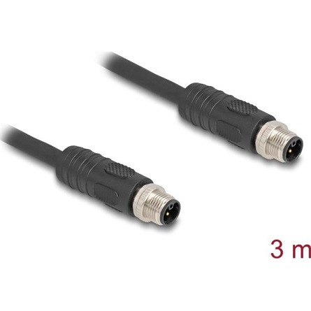 Delock M12 kábel L-kódolt 4 tűs apa - apa PUR húzóláncokhoz alkalmas 3 m fekete