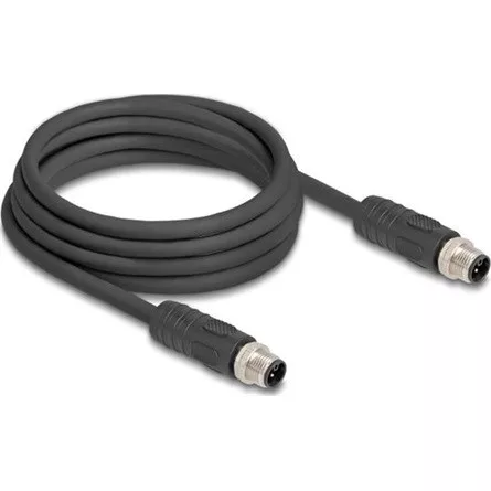 Delock M12 kábel L-kódolt 4 tűs apa - apa PUR húzóláncokhoz alkalmas 3 m fekete