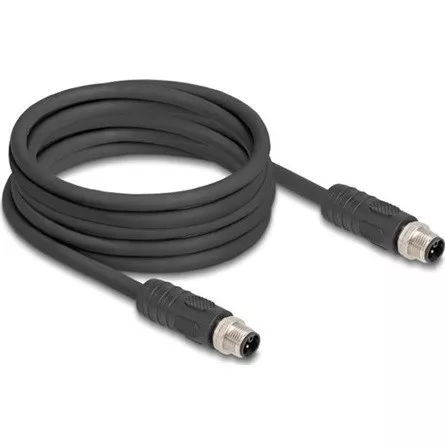 Delock M12 kábel L-kódolt 4 tűs apa - apa PUR húzóláncokhoz alkalmas 5 m fekete