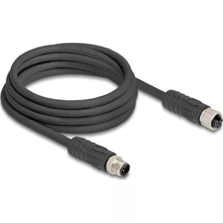 Delock M12 kábel L-kódolt 4 tűs apa - anya PUR húzóláncokhoz alkalmas 3 m fekete