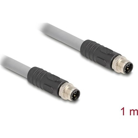 Delock M12 kábel L-kódolt 5 tűs apa - apa PUR húzóláncokhoz alkalmas 1 m szürke