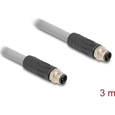 Delock M12 kábel L-kódolt 5 tűs apa - apa PUR húzóláncokhoz alkalmas 3 m szürke