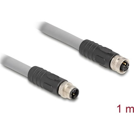Delock M12 kábel L-kódolt 5 tűs apa - anya PUR húzóláncokhoz alkalmas 1 m szürke
