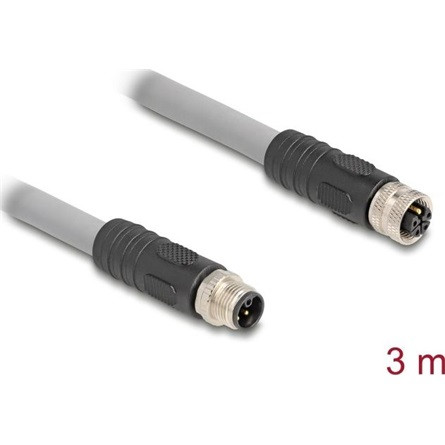Delock M12 kábel L-kódolt 5 tűs apa - anya PUR húzóláncokhoz alkalmas 3 m szürke