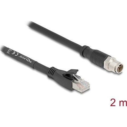 Delock M12 kábel X-kódolt 8 tűs apa - RJ45 apa Cat.5e S/FTP flexibilis 2 m fekete