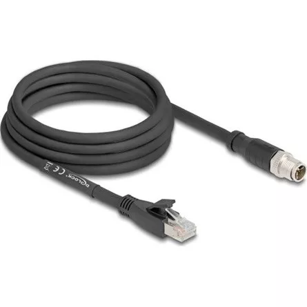 Delock M12 kábel X-kódolt 8 tűs apa - RJ45 apa Cat.5e S/FTP flexibilis 3 m fekete