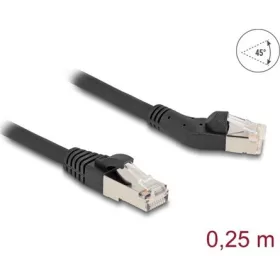   Delock RJ45 hálózati kábel Cat.6A S/FTP 45 -ben jobbra hajlított apa   egyenes apa 0,25 m, fekete