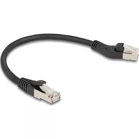 Delock RJ45 hálózati kábel Cat.6A S/FTP 45 -ben jobbra hajlított apa   egyenes apa 0,25 m, fekete
