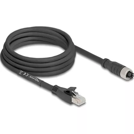 Delock M12 kábel X-kódolt 8 tűs apa - RJ45 anya Cat.5e S/FTP flexibilis 3 m fekete