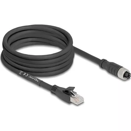 Delock M12 kábel X-kódolt 8 tűs apa - RJ45 anya Cat.5e S/FTP flexibilis 5 m fekete