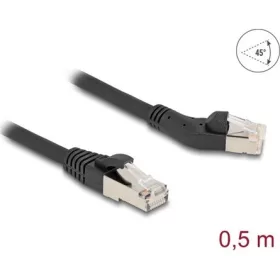   Delock RJ45 hálózati kábel Cat.6A S/FTP 45 -ben jobbra hajlított apa   egyenes apa 0,5 m, fekete