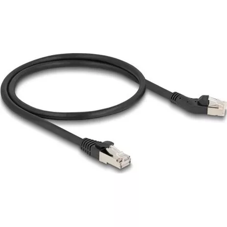 Delock RJ45 hálózati kábel Cat.6A S/FTP 45 -ben jobbra hajlított apa   egyenes apa 0,5 m, fekete
