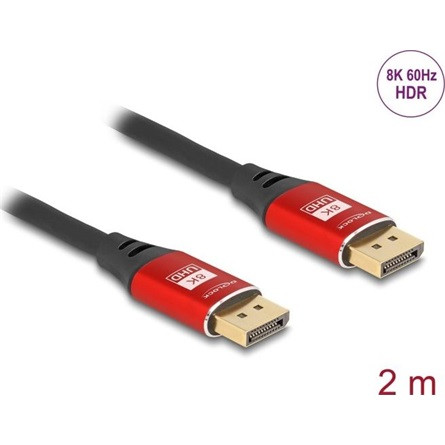 Delock DisplayPort kábel 8K 60 Hz 2 m piros fém