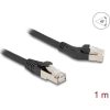 Delock RJ45 hálózati kábel Cat.6A S/FTP 45 -ben jobbra hajlított apa   egyenes apa 1 m, fekete