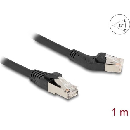 Delock RJ45 hálózati kábel Cat.6A S/FTP 45 -ben jobbra hajlított apa   egyenes apa 1 m, fekete