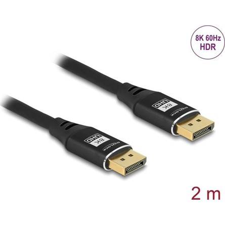 Delock DisplayPort kábel 8K 60 Hz 2 m fekete fém