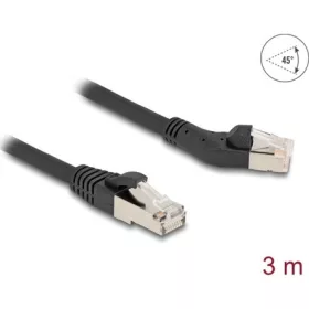   Delock RJ45 hálózati kábel Cat.6A S/FTP 45 -ben jobbra hajlított apa   egyenes apa 3 m, fekete